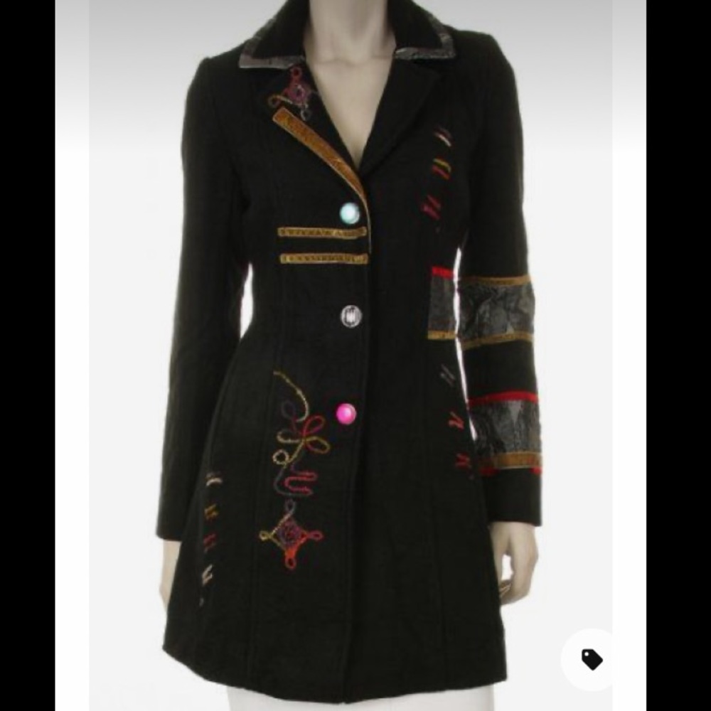 Vintage DY-Design Embroidered Wool Maxi Coat | Artwear Boho Statement